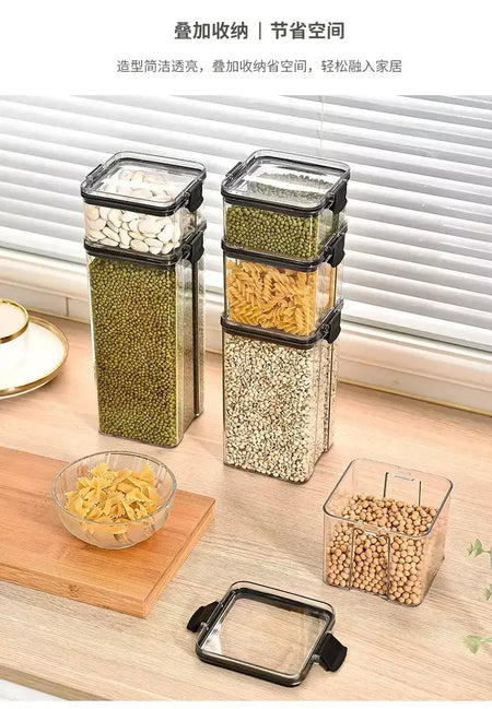 Conjuntos de cozinha empilháveis selados, 460-1800ml, caixa de plástico para armazenamento de alimentos, garrafa multigrãos, frutas secas, chá, recipientes de armazenamento