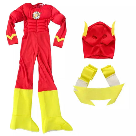 Halloween conjunto de super-heróis flash músculo fantasia vestido unisex fantasia carnaval festa cosplay trajes fantasia vestido chapelaria máscara conjuntos