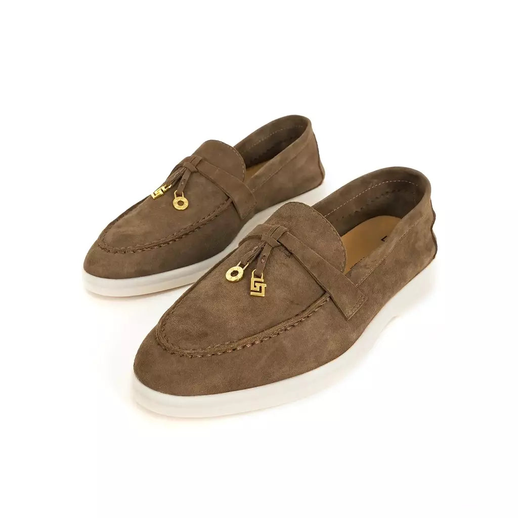 Sapatos de mula de camurça antiderrapante para mulheres, sapatos para dirigir, pingente de metal, marca de luxo, moda casual confortável, Le Fu