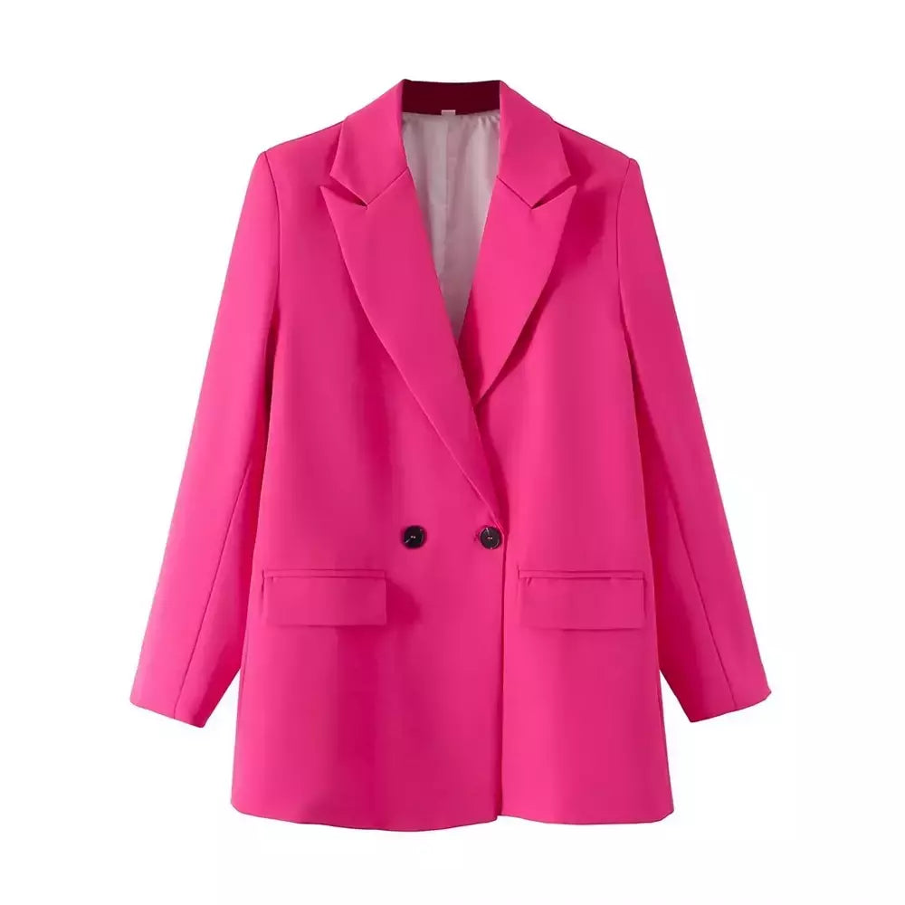 TRAF-Blazer de trespassado feminino, gola entalhada, manga comprida, chique, senhora do escritório, casaco vintage, casacos femininos, tops elegantes, moda
