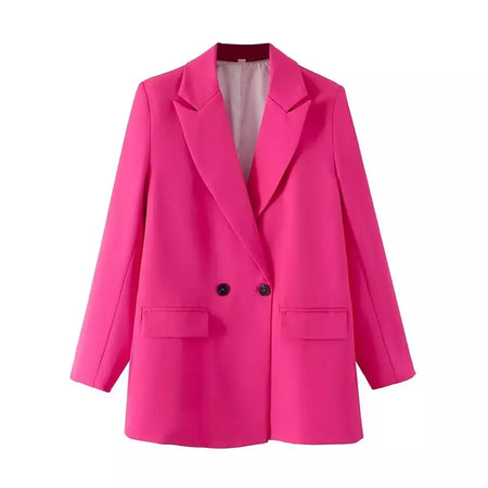 TRAF-Blazer de trespassado feminino, gola entalhada, manga comprida, chique, senhora do escritório, casaco vintage, casacos femininos, tops elegantes, moda