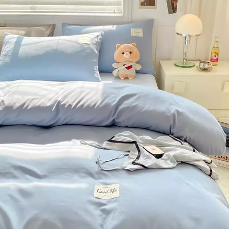 YanYangTian-Roupa de cama, Algodão lavado, 4 peças, Conjunto de lençóis, Conforto, Sólido, Natal, Casal, Capa de edredão