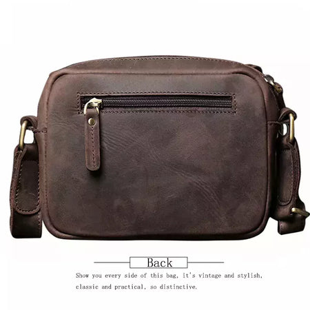 Bolsa de ombro retrô de couro genuíno masculina, grande capacidade, bolsa transversal diagonal, bolsa pequena para iPad, cavalo louco