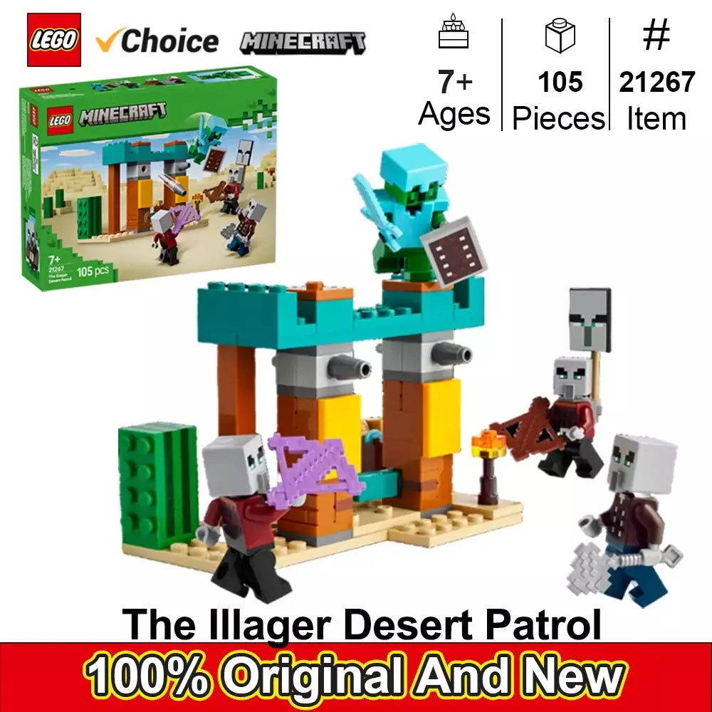 LEGO 21267 Minecraft The Illager Desert Patrol Figuras de brinquedo e playset - Brinquedo Minecraft de construção com 4 figuras para brincar de fingir