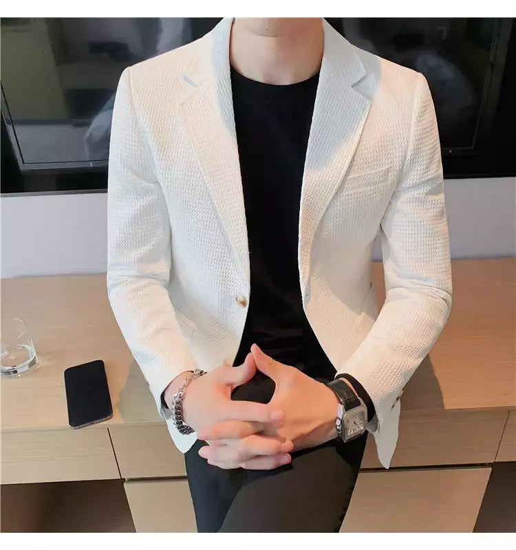 Casaco de peito único masculino, blazer slim fit, blazers grandes, casacos elegantes de luxo, outwear casual coreano para casamento