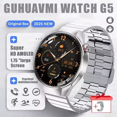 2025 novo relógio original g5 plus relógio inteligente 1.75 "hd tela amoled gps pista freqüência cardíaca bluetooth chamada bússola smartwatch para homem