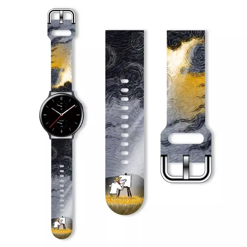 Pulseira impressa série van gogh de 20mm para samsung galaxy watch 7/6/5 40mm 44mm pulseira substituível para xiaomi huawei amazfit