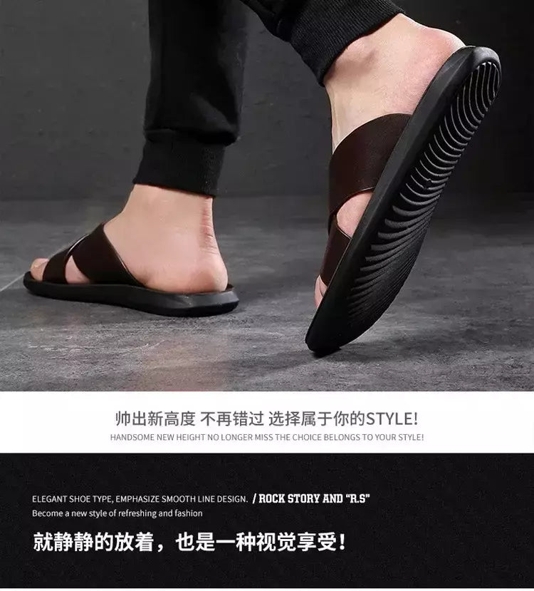 Sandálias para homens chinelos de couro genuíno marca de luxo moda masculina apartamentos casuais antiderrapantes praia sandalia zapatos hombre 2024