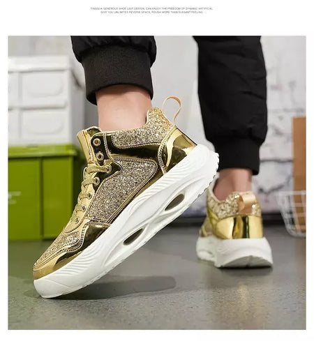 Mulheres de luxo esporte tênis corrida ouro dos homens treinamento atlético caminhada tênis confortável luz casal sapatos esportivos diários