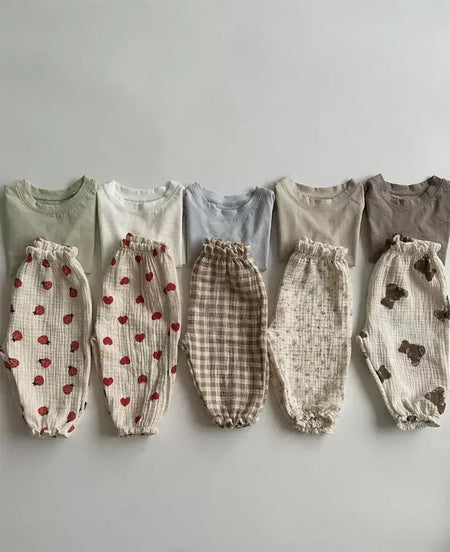 Calças de bebê de algodão orgânico recém-nascidos outono primavera verão inverno bonito impressão macia musselina roupas calças pantalons capris