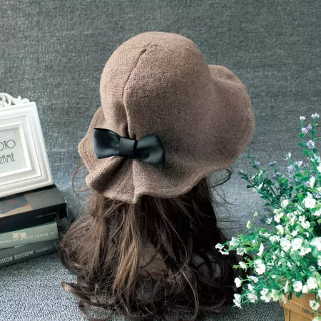 Chapéu de lã de bowknot vintage feminino, Fedoras para senhoras, cúpula de feltro para casamento Igreja Jazz, boné feminino elegante, outono e inverno