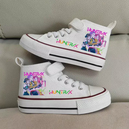 Novas crianças sapatos de lona de alta qualidade meninas sapatos kpop demônio caçadores crianças sapatos de placa branca estudante correndo tênis sapatos brancos