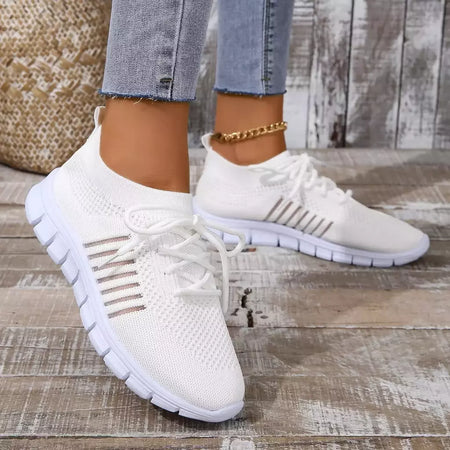 Tênis casual feminino, confortável e respirável, sapato de plataforma versátil com cordões, moda verão, 2024