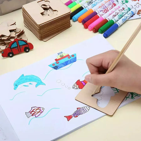 Estênceis de pintura de madeira para crianças, Brinquedos Montessori, Brinquedos de desenho, Aprendizagem Educacional, Presente Infantil, DIY, 20pcs