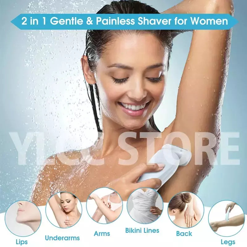 Lâminas elétricas para mulheres, biquíni aparador, rosto barbeadores, depilação, axilas e pernas, senhoras Body Trimmer, IPX7 impermeável, 2 em 1