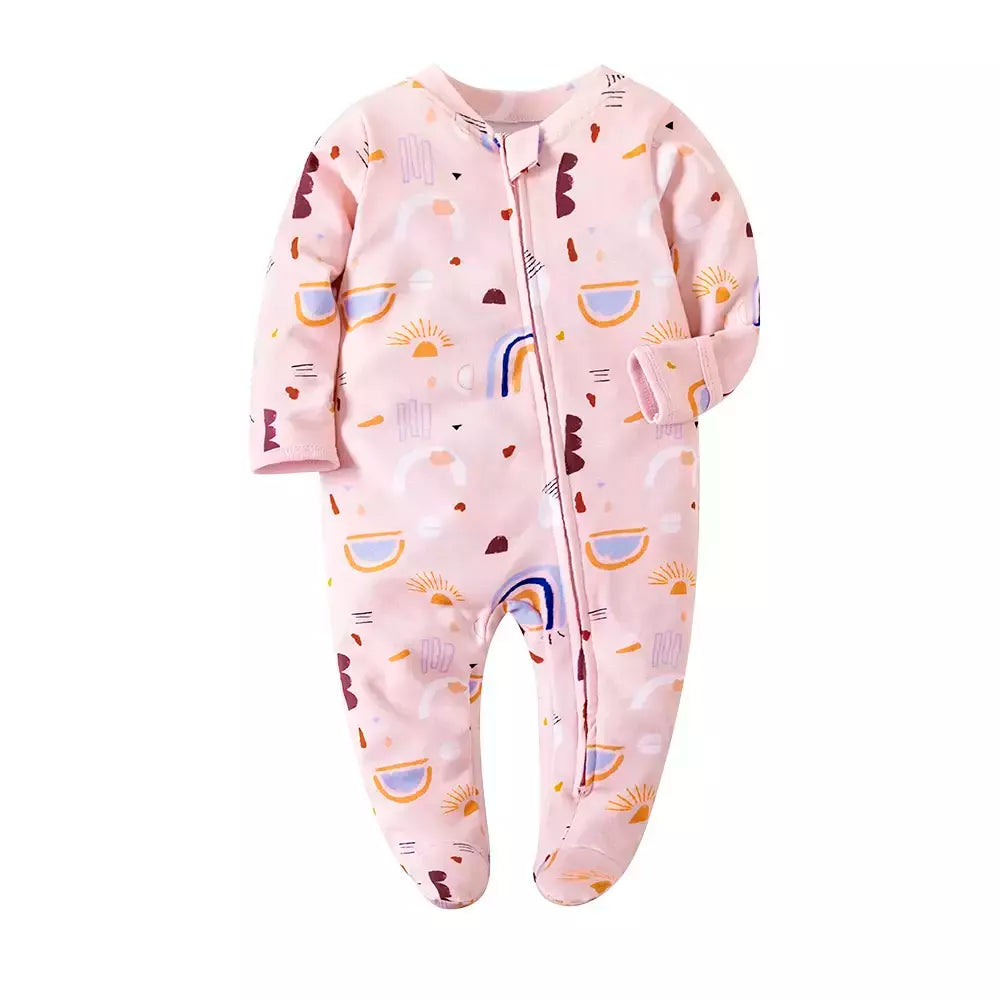 Pijama recém-nascido com zíper, macacão menina e menino, macacão manga comprida, roupa de algodão, moda branca sólida, 0-12 meses, primavera