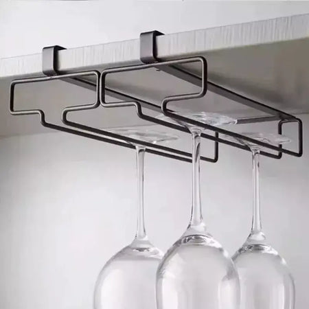 Suporte de vidro de vinho de metal sem perfuração - Rack de taças para armazenamento sob o armário Organização de cozinha Suprimentos de armazenamento de cozinha/bar