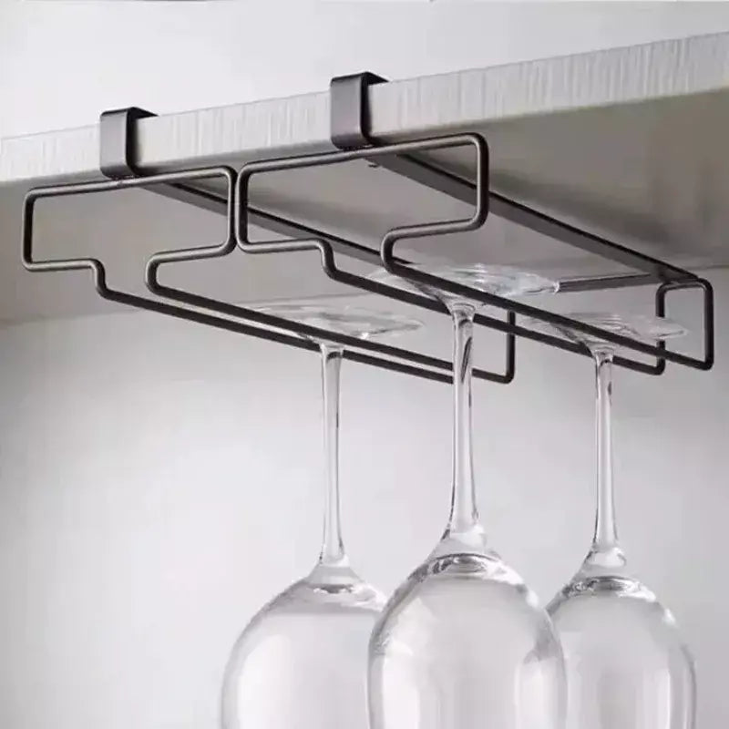 Suporte de vidro de vinho de metal sem perfuração - Rack de taças para armazenamento sob o armário Organização de cozinha Suprimentos de armazenamento de cozinha/bar