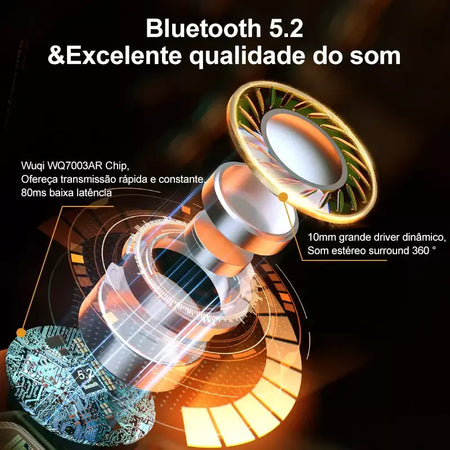 QCY-HT07 ANC Fones De Ouvido Sem Fio, Auscultadores HiFi, Cancelamento de Ruído, Earbuds TWS, 6 Microfone, Chamada AI HD, Reprodução 32H, 40dB, Bluetooth 5.2