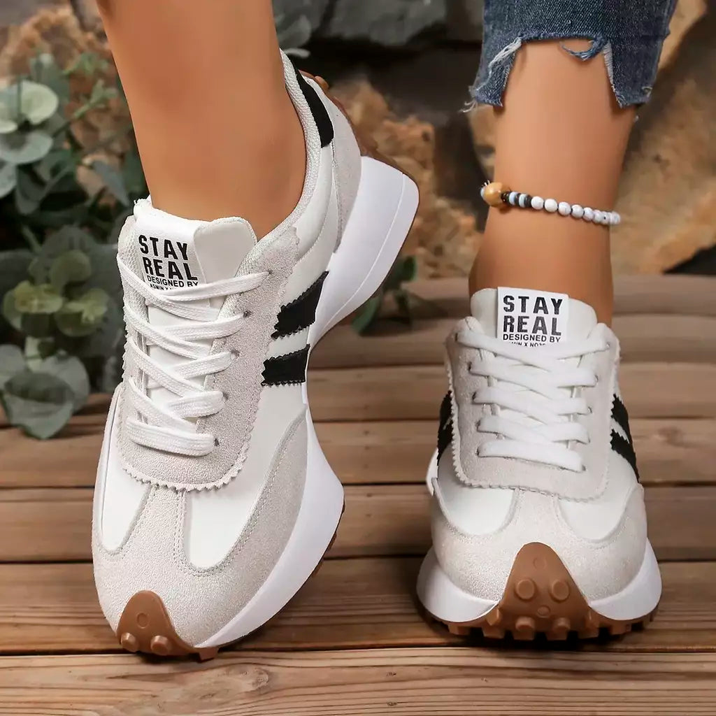 Moda novo estilo elegante rendas até sapatos casuais femininos primavera/outono dedo do pé redondo sola grossa anti deslizamento sapatos esportivos confortáveis