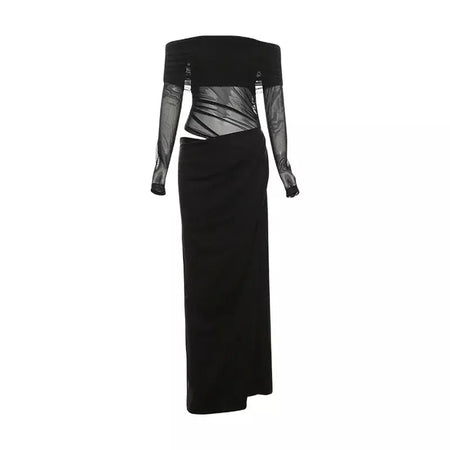 Oco sexy vestido longo feminino um ombro malha transparente festa noite vestido de malha verão moda cor sólida maxi vestidos