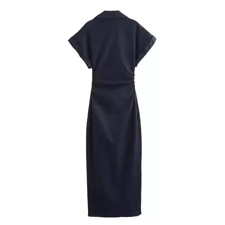 Vestido jeans feminino primavera verão casual vestidos longos para mulher 2026 nova moda ruched manga curta streetwear midi vestido
