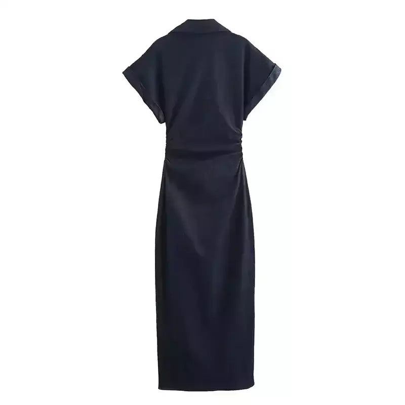 Vestido jeans feminino primavera verão casual vestidos longos para mulher 2026 nova moda ruched manga curta streetwear midi vestido