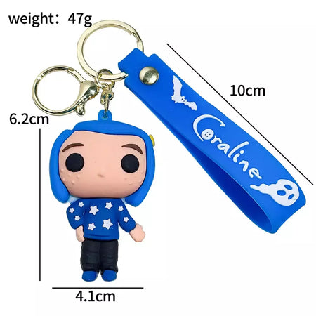 Criativo dos desenhos animados filme de ação coraline figura boneca modelo bonito boneca pvc chaveiro ornamento chaveiro pingente crianças presentes