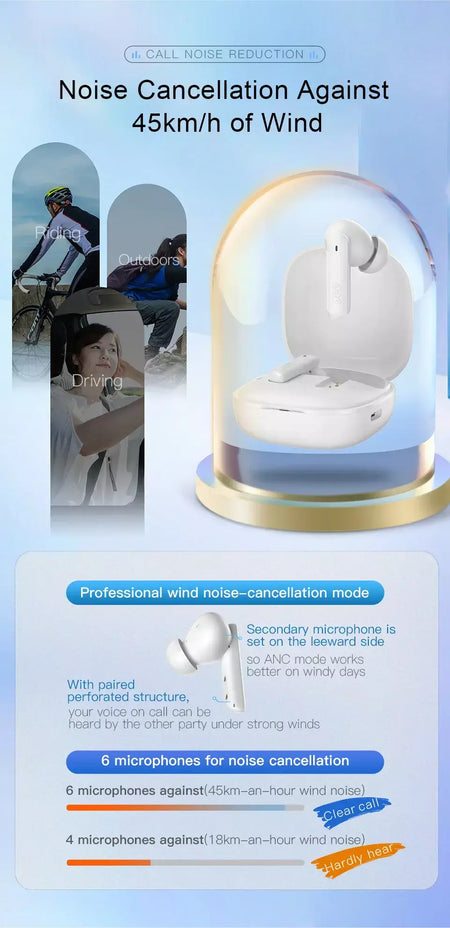 QCY HT05 ANC fone de ouvido sem fio 40dB cancelamento de ruído Bluetooth 5.2 fone de ouvido 6 microfone ENC HD chamada TWS fones de ouvido modo de transparência