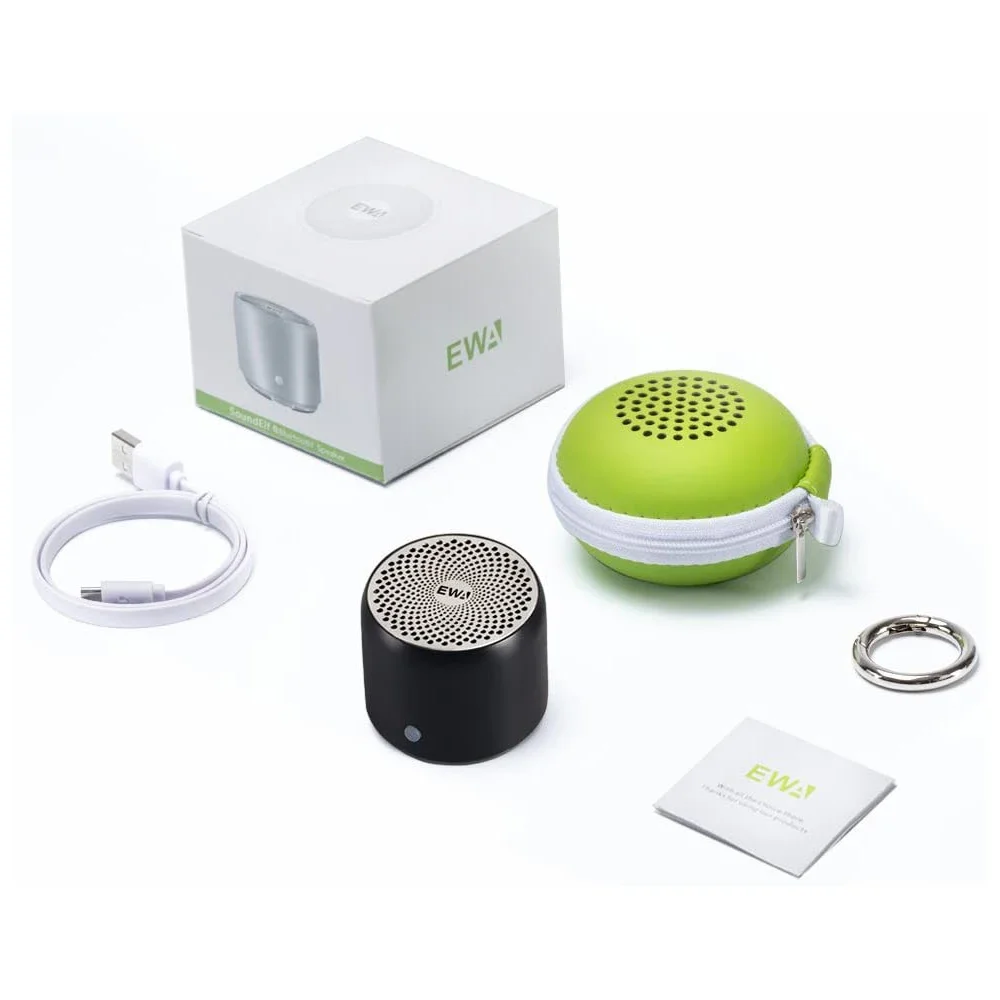 EWA A106 Pro Mini alto-falante Bluetooth com radiador de graves personalizado, IPX7 à prova d'água, alto-falantes super portáteis, estojo de viagem embalado