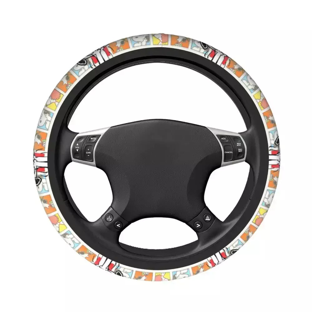 Capa de volante do carro vermelho snoopy woodstock universal trança dos desenhos animados na capa de volante estilo do carro acessórios automóveis