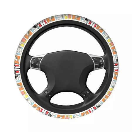 Capa de volante do carro vermelho snoopy woodstock universal trança dos desenhos animados na capa de volante estilo do carro acessórios automóveis