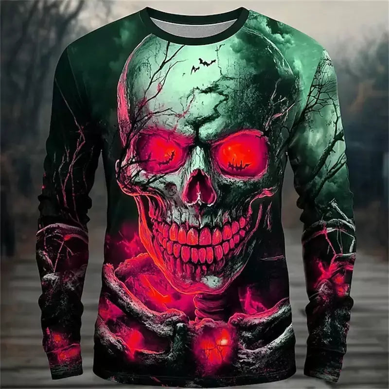 Novo estilo esqueleto masculino casual em torno do pescoço manga longa outono inverno em torno do pescoço pulôver manga longa moda streetwear