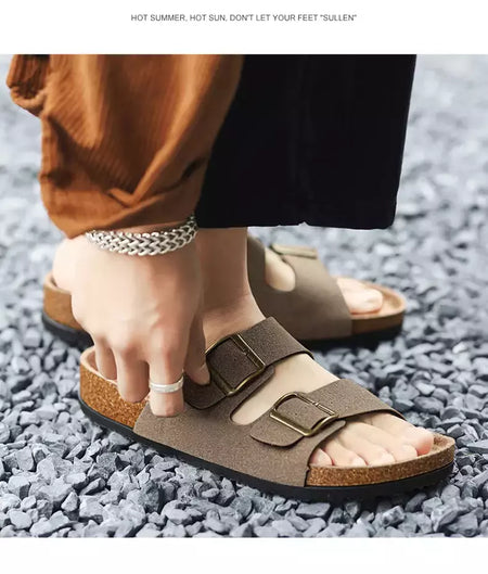 Sandálias masculinas de couro para praia, chinelo confortável, sapatos de marca original, verão 2022