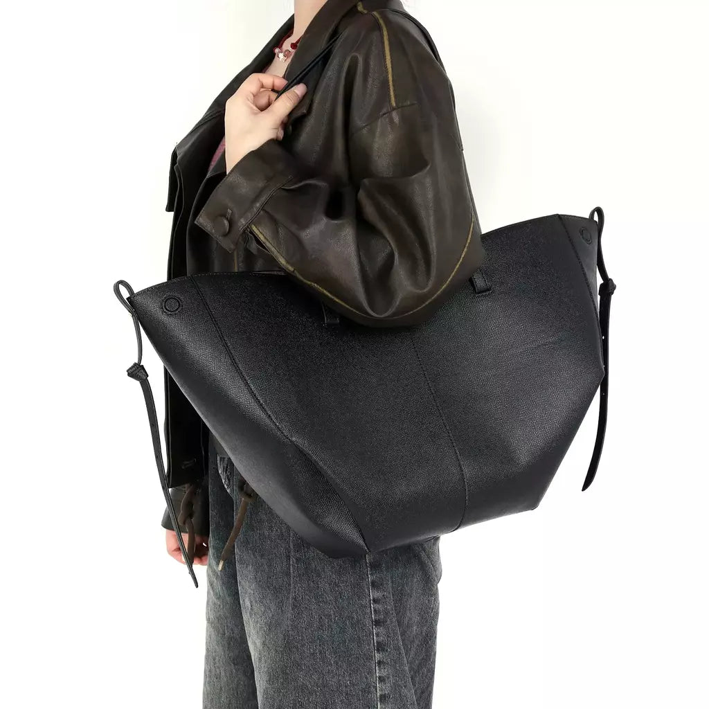 Bolsa de ombro elegante de grande capacidade para mulheres, Bolsa de lazer de couro PU