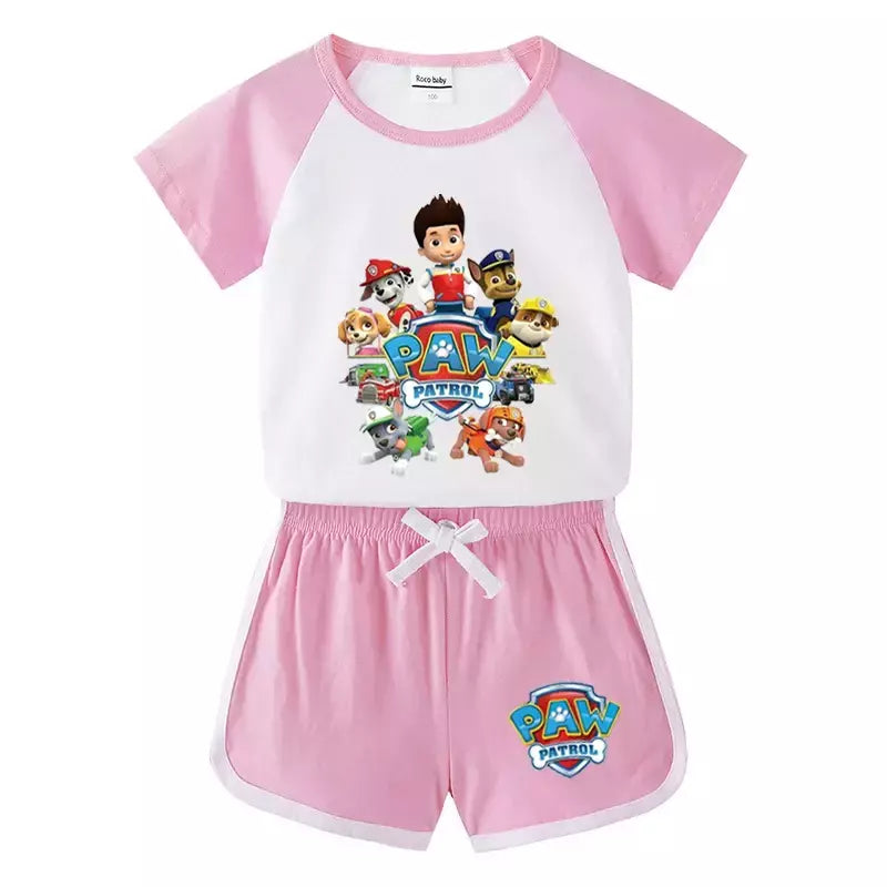 Boys Paw Patrol T-shirt manga curta Top e Shorts Set, bebê meninos roupas, roupas dos desenhos animados, terno verão, novo conjunto infantil, 2022, 2pcs