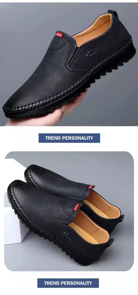 Sapato de couro casual masculino, sola macia, respirável, tendão de vaca, trabalho, dirigindo, feijão, vestido de negócios masculino