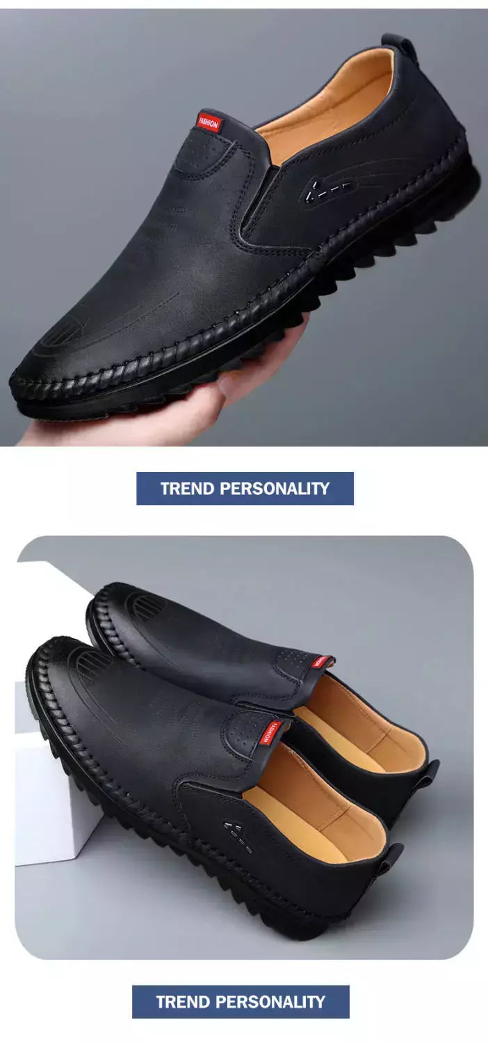Sapato de couro casual masculino, sola macia, respirável, tendão de vaca, trabalho, dirigindo, feijão, vestido de negócios masculino