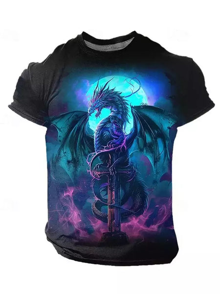 Camiseta de manga curta com estampa Dragão 3D masculina, camiseta casual diária de rua, esportes ao ar livre, moda urbana, verão