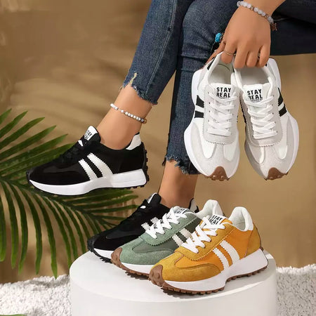 Moda novo estilo elegante rendas até sapatos casuais femininos primavera/outono dedo do pé redondo sola grossa anti deslizamento sapatos esportivos confortáveis