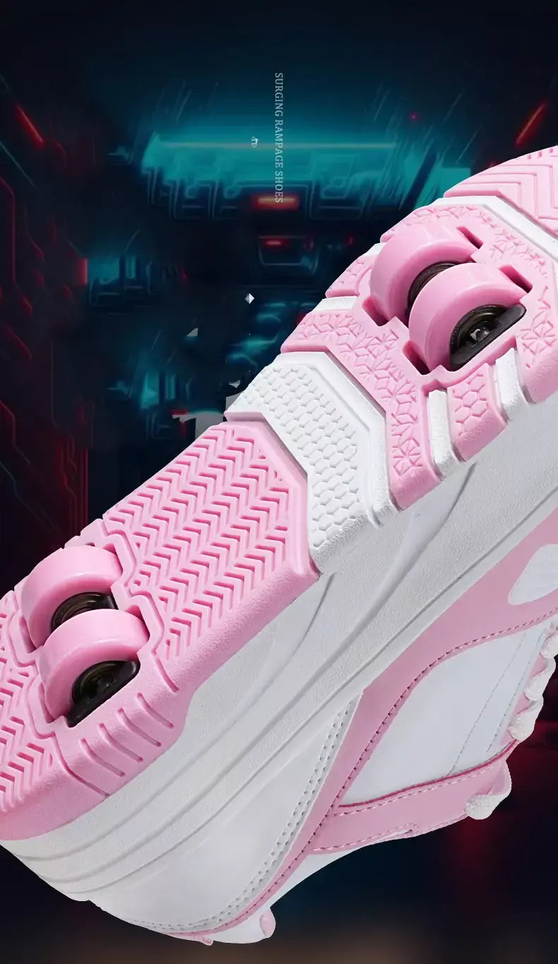 Sapatos de rolo de quatro rodas meninos meninas sapatos de caminhada casuais esportes ao ar livre slide e psiquiatra estudantes da escola polias sapatos tênis