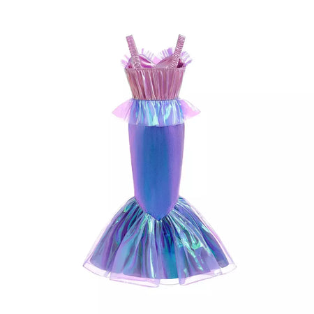 Meninas escala roxa princesa sereia ariel cosplay vestido de halloween vestido de festa de aniversário meninas verão praia vestido de férias