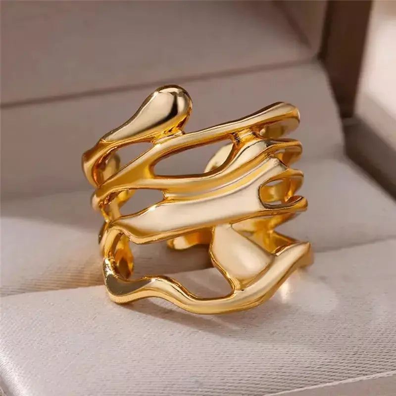 Anéis geométricos de zircônia de aço inoxidável para mulheres luxo mau olhado cor dourada ajustável na moda casamento estética jewerly presente