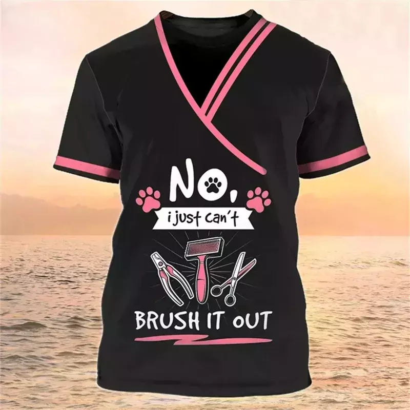 Dog Groomer's T-shirts para homens e mulheres, Pet Grooming Uniformes, Tops roupas, canino, veterinário, cabeleireiros, trabalho canino, 2024