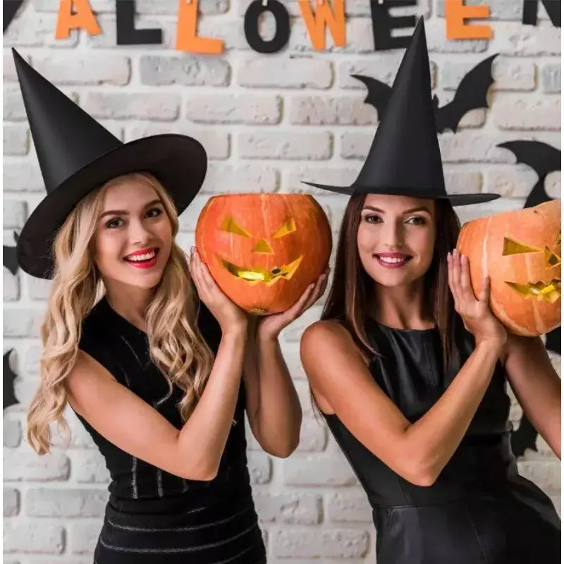 Chapéu de bruxa preto e branco para Halloween, festa em casa, decorações penduradas, adereços cosplay, favor do festival, chapéus mágicos, brinquedos infantis