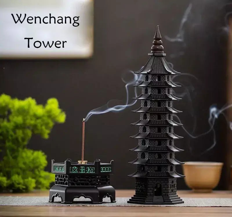 Queimador de incenso de liga chinesa, decoração tradicional cultural para casa, arquitetura, nove histórias, torre wenchang, sala de estar, escritório, ornamentos