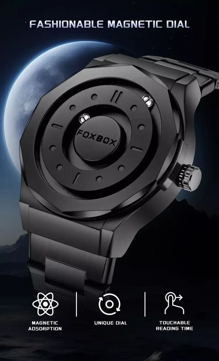 Foxbox criativo rolagem ponteiro força magnética relógios de pulso quartzo masculino esportes ao ar livre relógio à prova dwaterproof água masculino relogio masculino