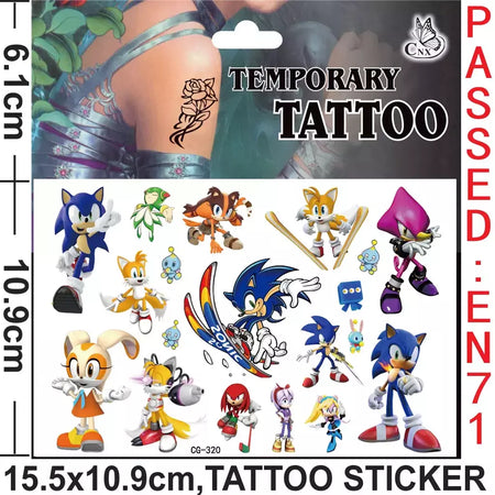 8 estilos sonic brinquedos tatuagem adesivos anime ouriço figura modelo adesivos de longa duração bonito dos desenhos animados crianças partys suprimentos presentes