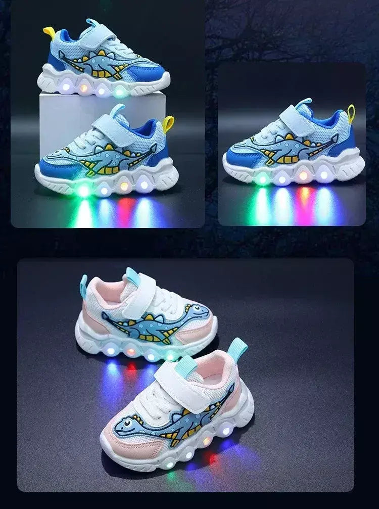 Sapatilhas LED bonitos dos desenhos animados das crianças, sapatos de malha respirável, sapatos iluminados, casual, iluminação, meninos, meninas, bebê