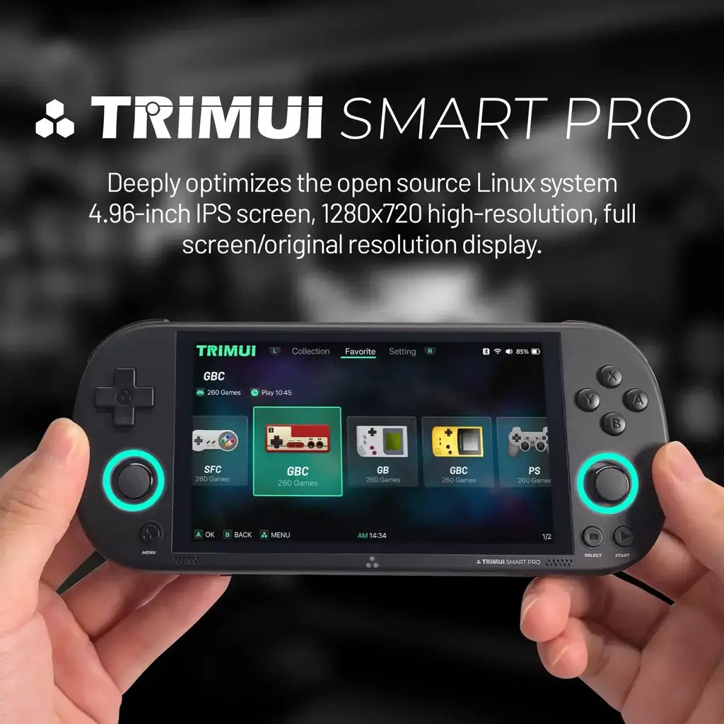 Trimui Smart Pro Console de jogos portátil 4.96 ''tela IPS Sistema Linux Joystick Iluminação RGB Smartpro Retro Video Game Player Presente
